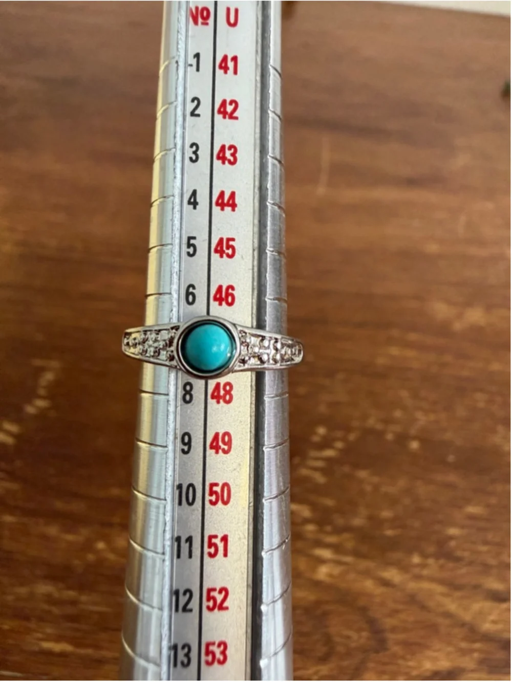 Dainty Turquoise Ring Size 5 Silver Tone CZ Accent Minimalist Stackable Ring